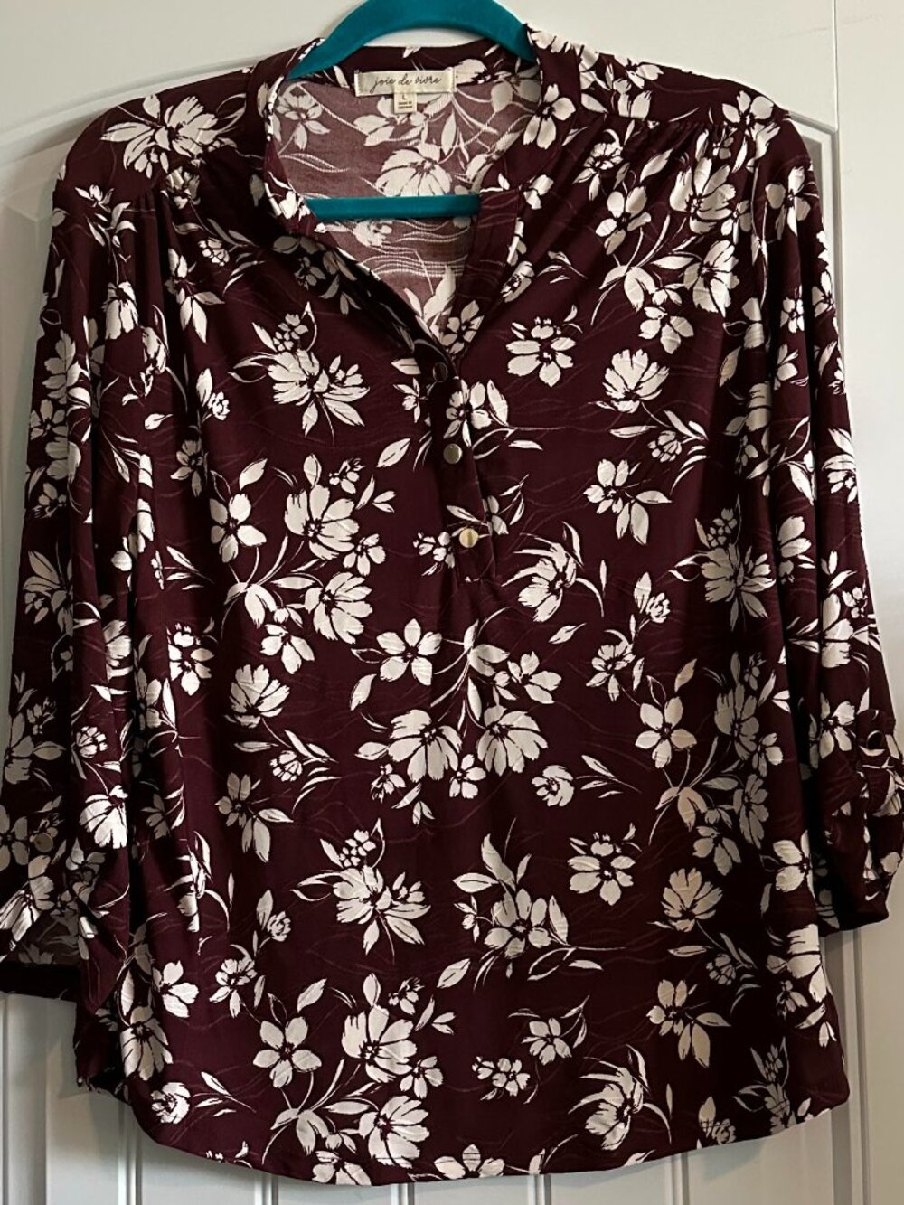 NWT Joie Vivre Burgundy Floral Top L